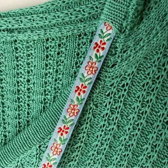 POL | Green Crochet Patchwork Knit Hooded Cardigan Granny Size Small Oversized - Picture 4 of 11